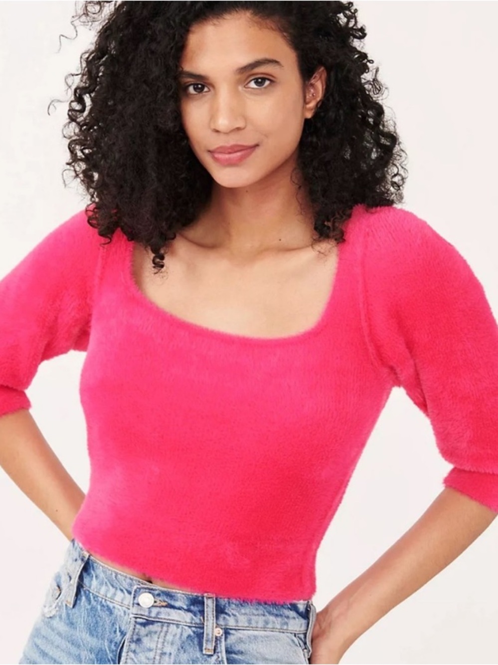 NWT Free People Moonbeam Fuzzy Scoop Neck Sweater in Hot Pink Large